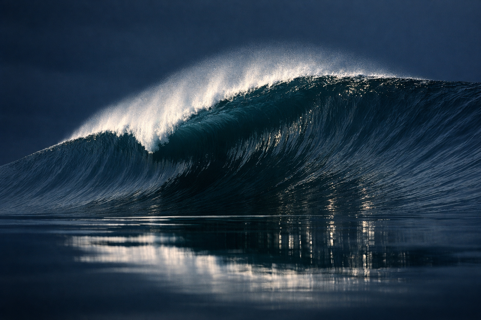 cinematic Cinematic photorealism Shot from a low angle at water level a single massive perfectlyformed wave fills the entire frame its glassy face ris-1