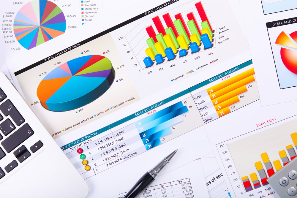 Graphs, charts, business table. The workplace of business people.