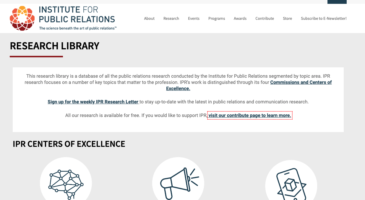 Screenshot of institute of public relations website