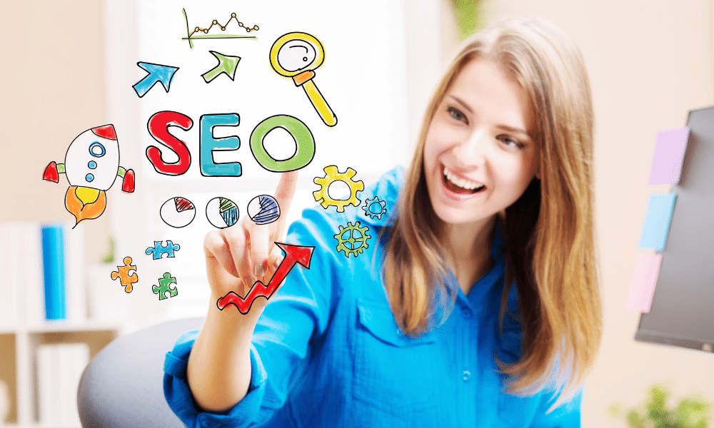 Image showing a girl looking at the text SEO