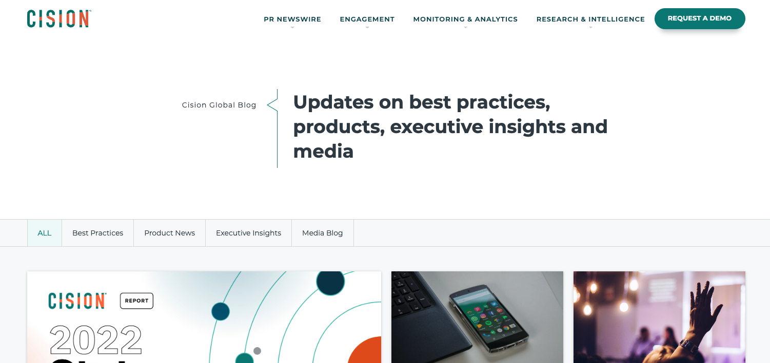Screenshot of Cision website