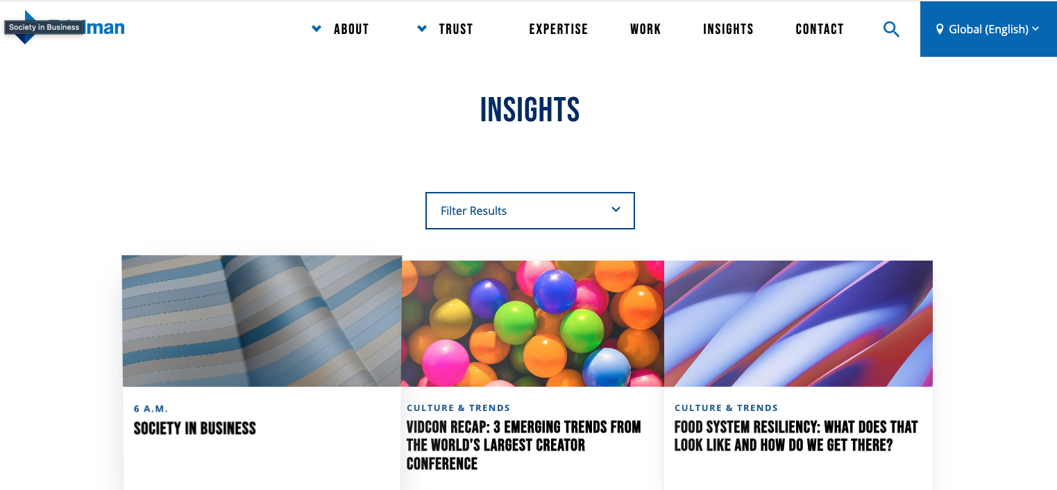 Screenshot of Edelman Insights website