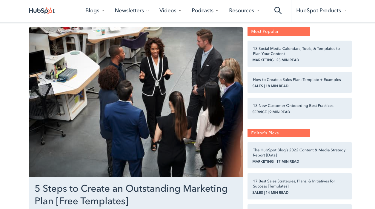 Screenshot of Hubspot website